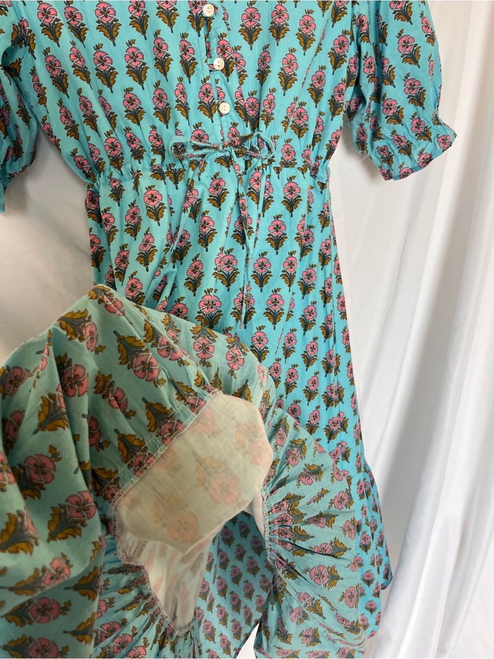 Indian Block Print Puff Sleeve Dress - Picture 8 of 9